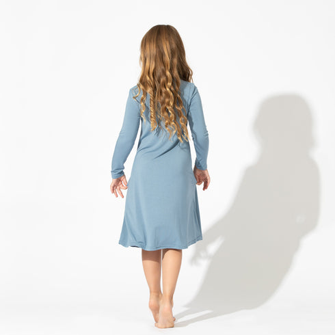 oasis-teal-bamboo-girls-long-sleeve-dress-bellabu-bear - Sophia's Style -3