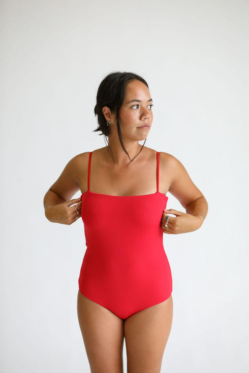 womens-strappy-one-piece-in-red-ribbed-of-one-sea - Sophia's Style -2