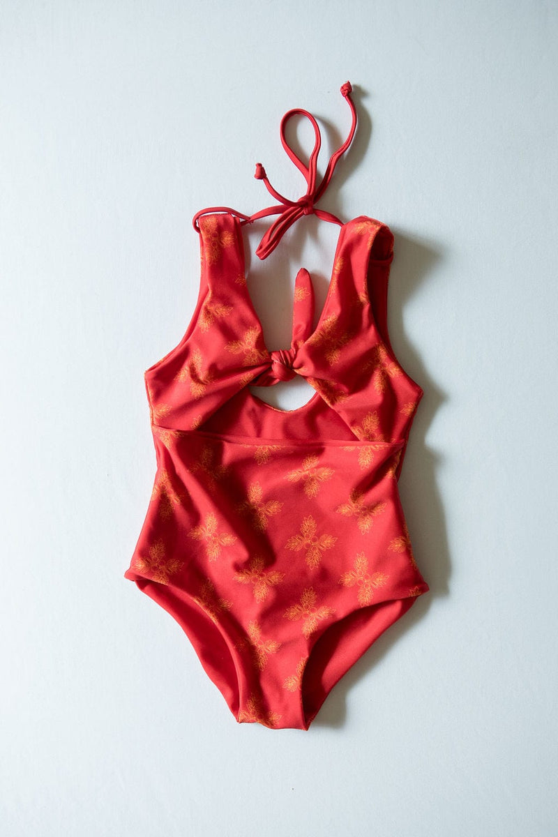 Girl's Strappy One Piece in Black Breadfruit Bandana