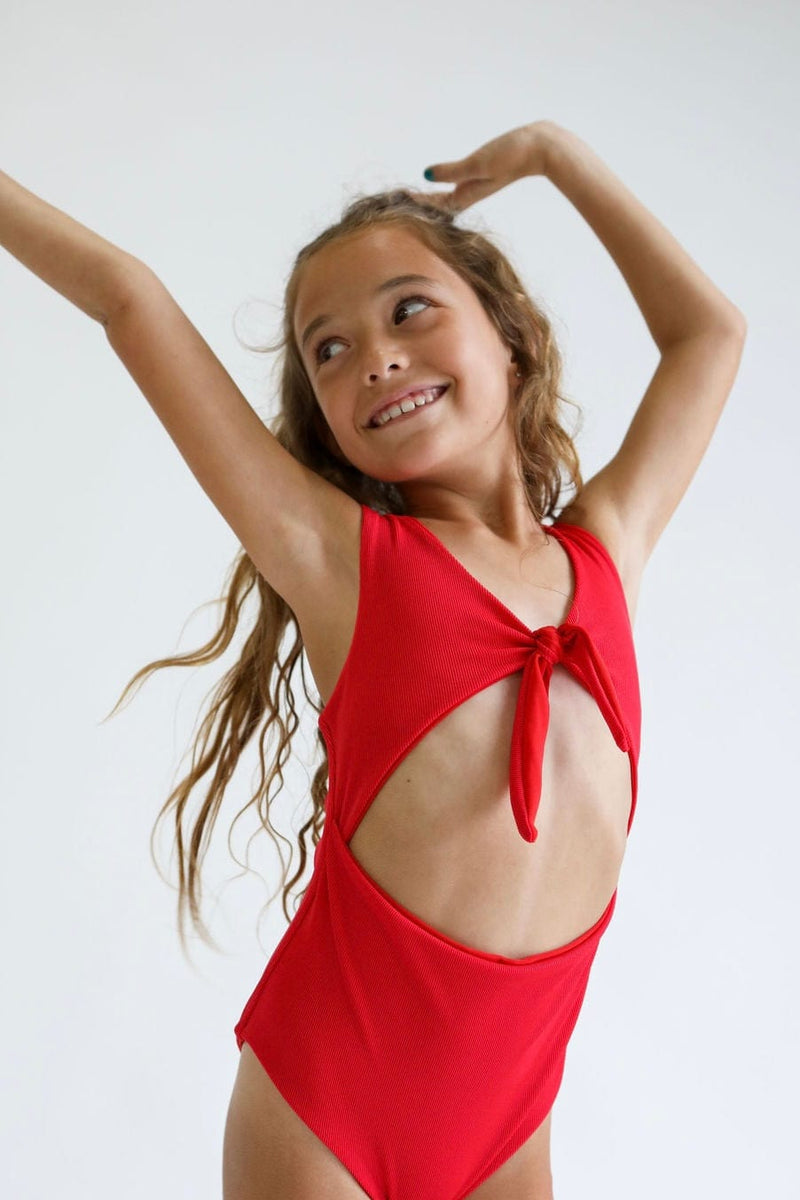Girl's Cutout One Piece in Red Ribbed – SophiasStyle.com