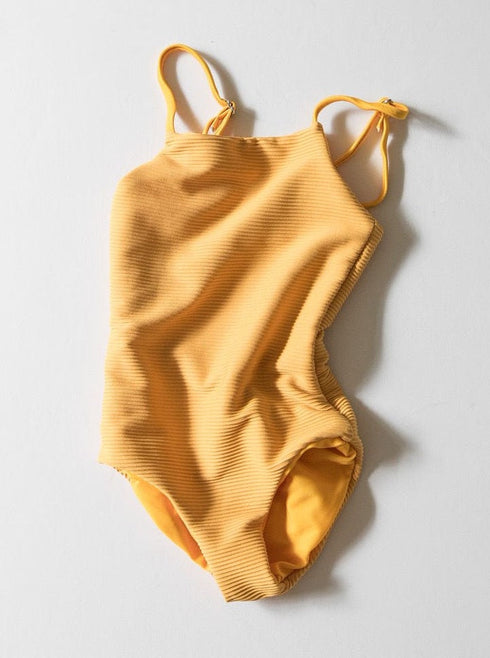 girls-strappy-one-piece-in-yellow-ribbed-of-one-sea - Sophia's Style Kids-1