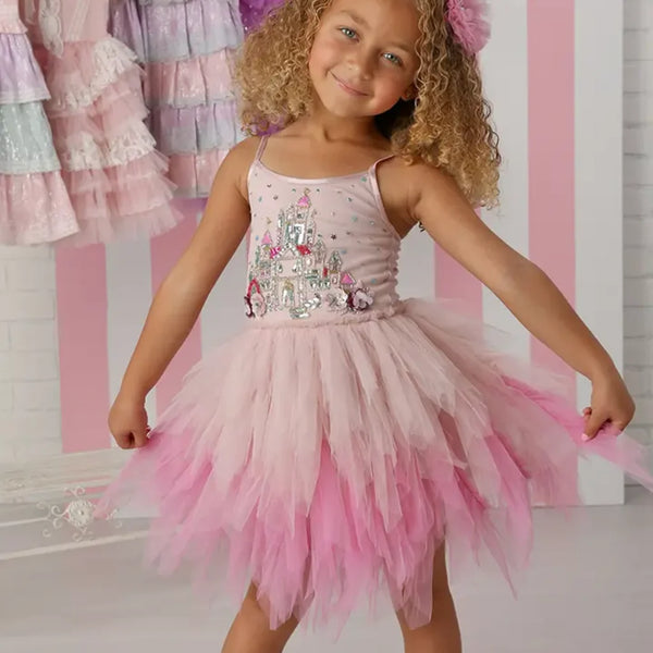 Pink Castle Princess Layered Tulle Girls Dress 12M-14
