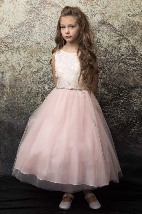Petite Adele Girls Floral Jacquard Tulle High Low Hem Christmas Dress 2T-12 - SophiasStyle.com