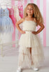 Girls Cream Tulle High Low Piaf Skirt Set Outfit, Sizes 12M-14