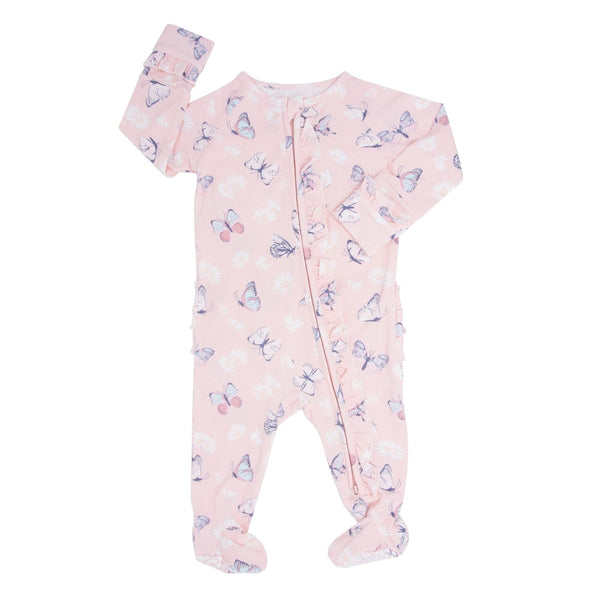 pink-butterfly-daisy-bamboo-ruffle-footie Sweet Bamboo - Sophia's StyleRuffle Footies-1