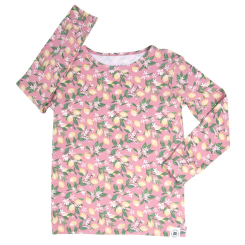pink-lemon-floral-print-big-kid-pajama-set Sweet Bamboo - Sophia's Style-2