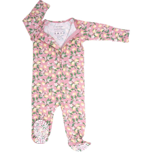 pink-lemon-floral-print-zipper-footie Sweet Bamboo - Sophia's StyleFooties-1