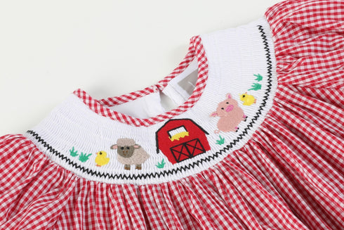 red-gingham-barn-animals-smocked-bishop-dress-lil-cactus-sophias-style-2