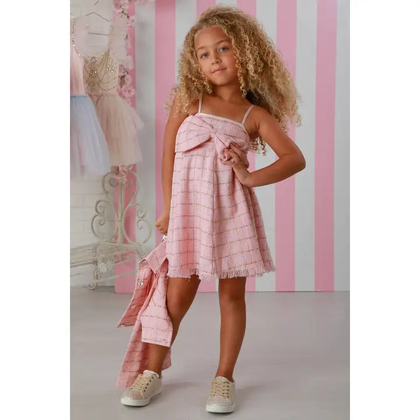 Remi Pink Tweed Bow Dress for Girls – Elegant Party & Special Occasion Dress 12M-14