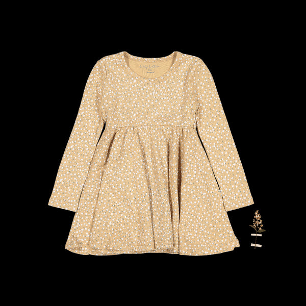 the-printed-long-sleeve-dress-tan-bud Lovely Littles - Sophia's StyleLong Sleeve Dress-1