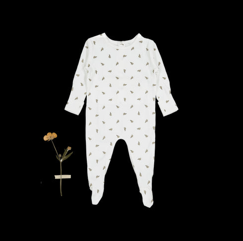 the-printed-romper-white-leaf Lovely Littles - Sophia's StyleBack Snap Romper-1