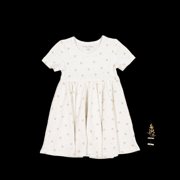 the-printed-short-sleeve-dress-tan-blossom Lovely Littles - Sophia's StyleShort Sleeve Dress-1