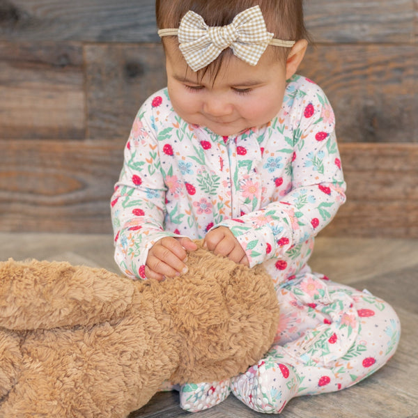 ladybug-flower-garden-ruffle-baby-footie Sweet Bamboo - Sophia's StyleRuffle Footies-1