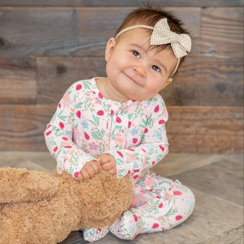 ladybug-flower-garden-ruffle-baby-footie Sweet Bamboo - Sophia's Style-2