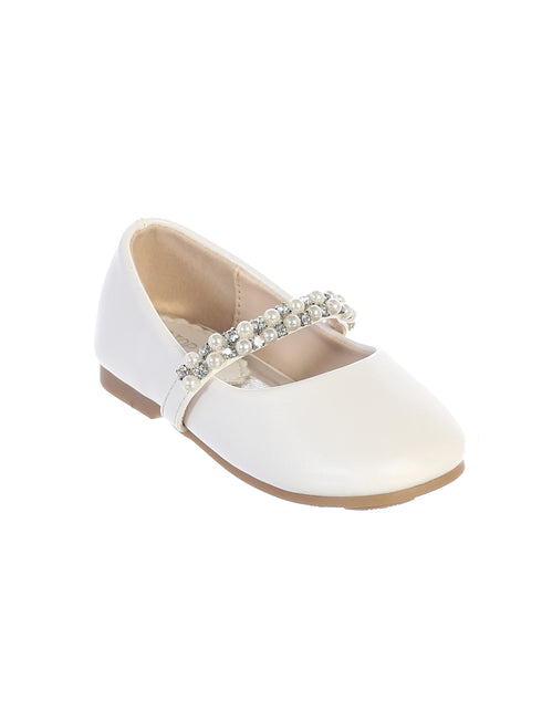 Girls Rhinestone Pearls Strap Mary Jane Ballet Flats 1 Baby-8 Kids