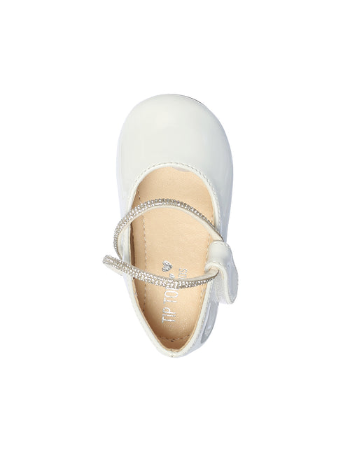 Girls Patent Flats with Double Rhinestone Strap – Elegant Dress Shoes 1 Baby-8 Kids
