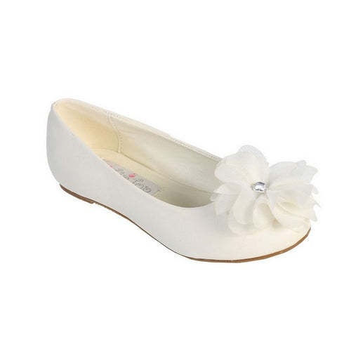 Girls Ivory Chiffon Rhinestone Flower Flats by Tip Top Kids