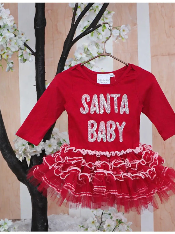 Baby Girls Santa Baby Red Christmas Tutu Onesie 0-24 Months