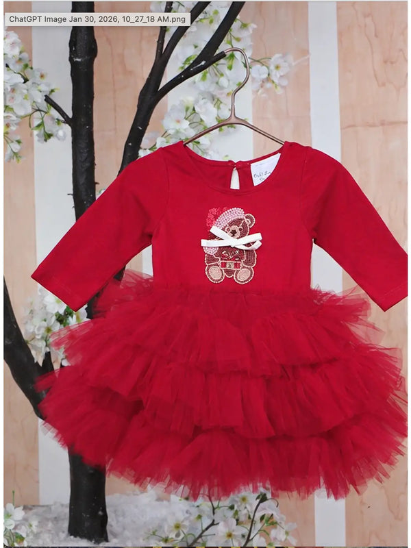 Baby Girls Santa Teddy Red Christmas Tutu Onesie 0-24 Months