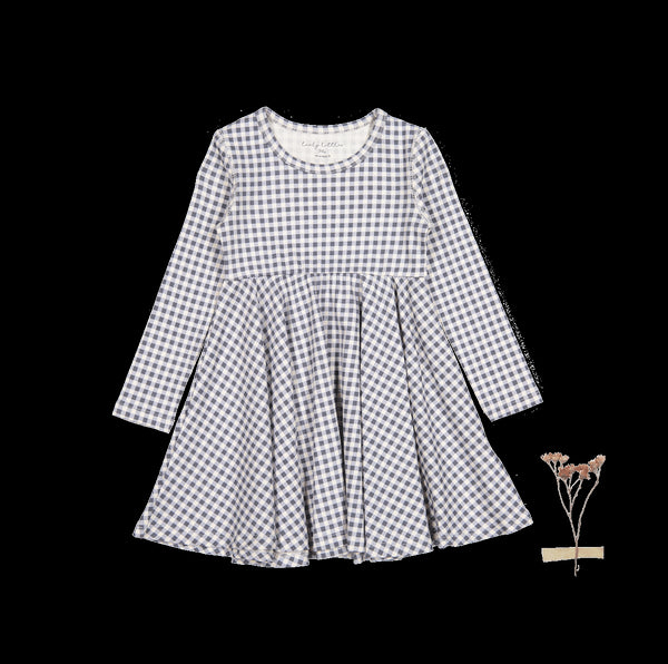 the-printed-long-sleeve-dress-steel-gingham Lovely Littles - Sophia's StyleLong Sleeve Dress-1