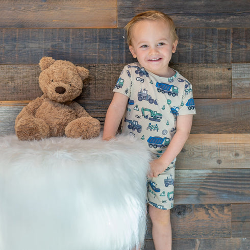 trucks-diggers-construction-summer-pajama-set Sweet Bamboo - Sophia's Style-3