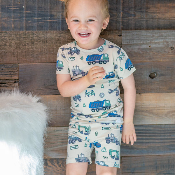 trucks-diggers-construction-summer-pajama-set Sweet Bamboo - Sophia's StyleSummer Pajama-1