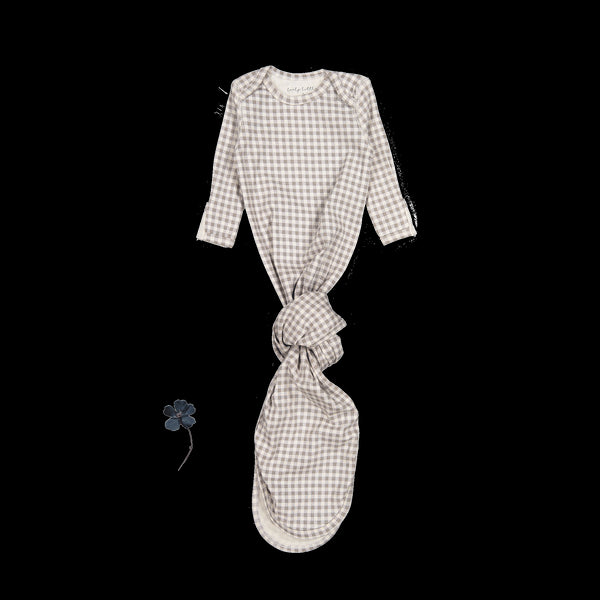 the-printed-baby-gown-taupe-gingham Lovely Littles - Sophia's StyleBaby Gown-1