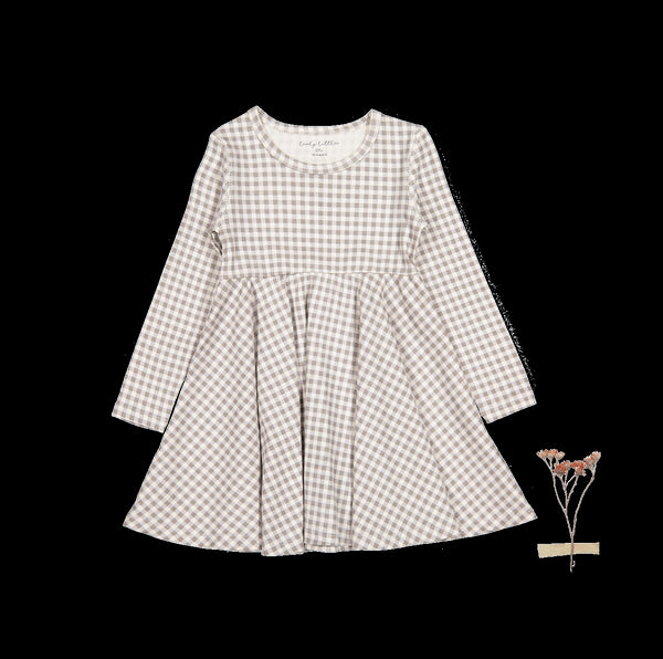 the-printed-long-sleeve-dress-taupe-gingham Lovely Littles - Sophia's StyleLong Sleeve Dress-1