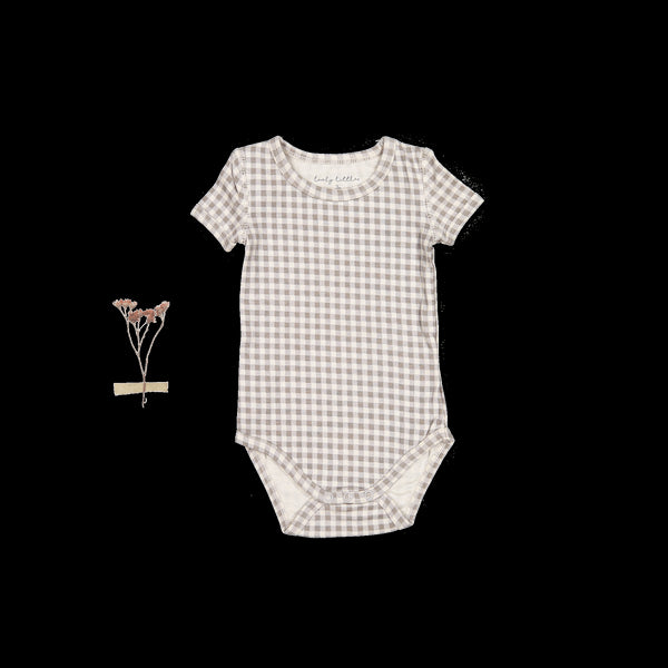 the-printed-short-sleeve-onesie-taupe-gingham Lovely Littles - Sophia's StyleShort Sleeve Onesie-1