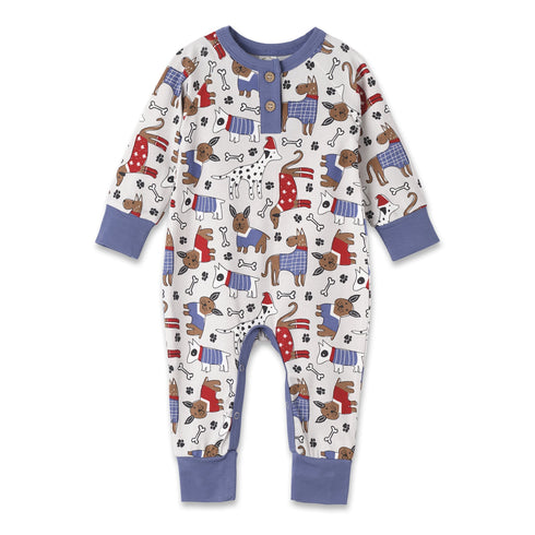 pawsome-pals-bamboo-henley-romper Tesa Babe - Sophia's StyleBaby Boy Clothes-1