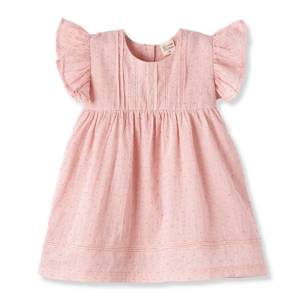 pink-swiss-dot-cotton-dress-with-flutter-sleeves Tesa Babe - Sophia's StyleBaby Girl Clothes-1