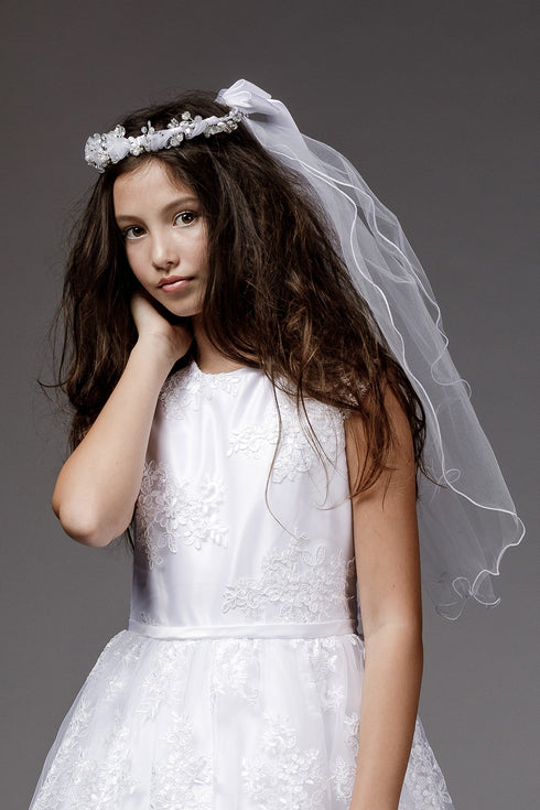 Petite Adele Little Girls Blanco Satén Encaje Longitud del té Vestido de niña de las flores 2-6