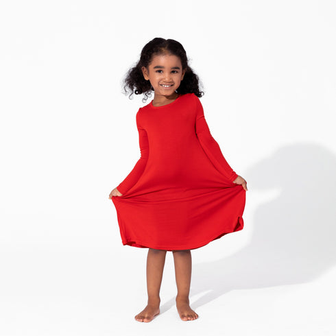 winterberry-red-bamboo-girls-long-sleeve-dress-bellabu-bear - Sophia's Style Dress-1