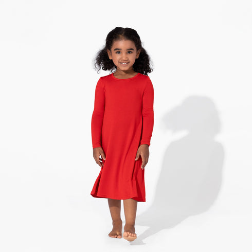 winterberry-red-bamboo-girls-long-sleeve-dress-bellabu-bear - Sophia's Style -5