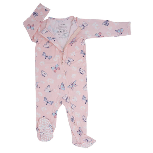 pink-butterfly-daisy-bamboo-zipper-footie Sweet Bamboo - Sophia's Style-2