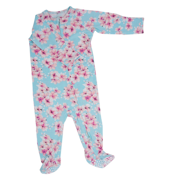 pretty-pink-floral-zipper-footie Sweet Bamboo - Sophia's StyleFooties-1