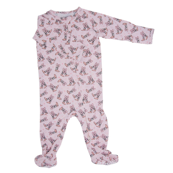 cowhide-boots-bows-zipper-footie Sweet Bamboo - Sophia's StyleFooties-1