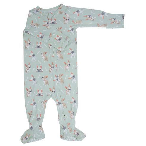 mint-frenchie-puppy-zipper-footie Sweet Bamboo - Sophia's StyleFooties-1