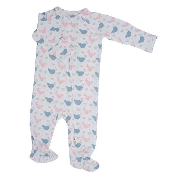 pink-farm-hens-bamboo-zipper-footie Sweet Bamboo - Sophia's StyleFooties-1