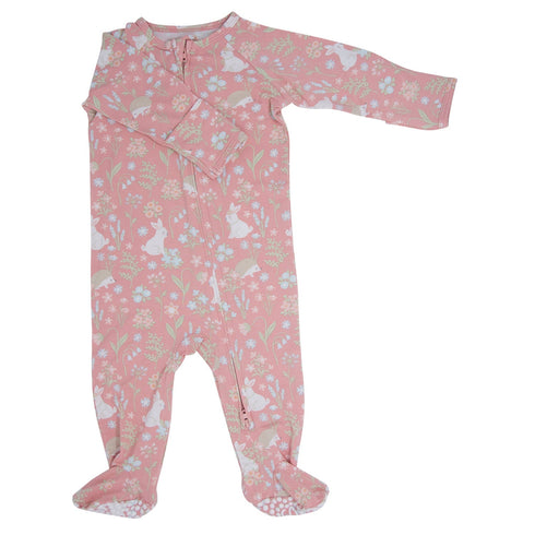 pink-bunny-floral-zipper-footie Sweet Bamboo - Sophia's StyleFooties-1