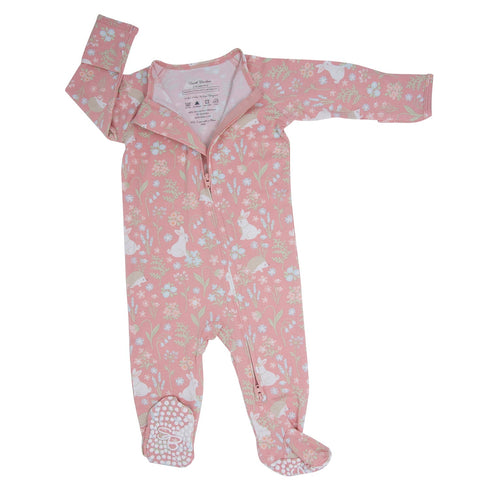 pink-bunny-floral-zipper-footie Sweet Bamboo - Sophia's Style-2