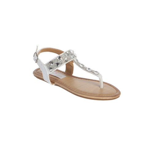 Little Girls White Rhinestone Encrusted Buckle Flip Flop Sandals 9 Toddler - SophiasStyle.com