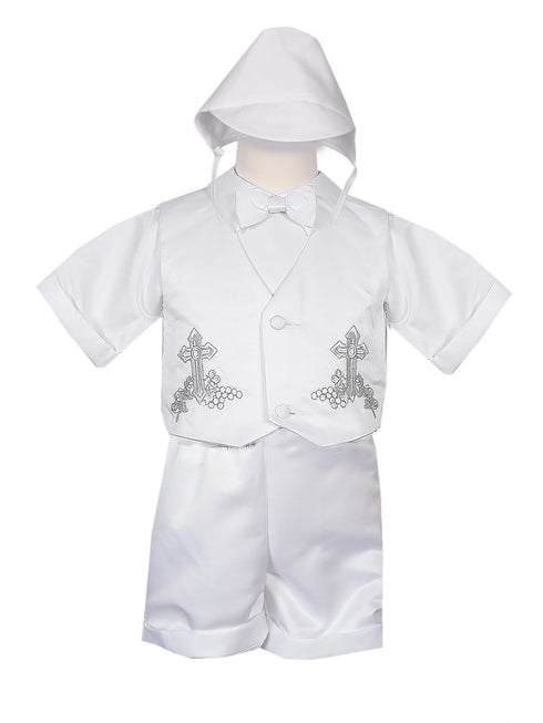 Rain Kids Little Boys White 4 pc Cross Grapes Vest Hat Baptism Outfit 2-4T - SophiasStyle.com