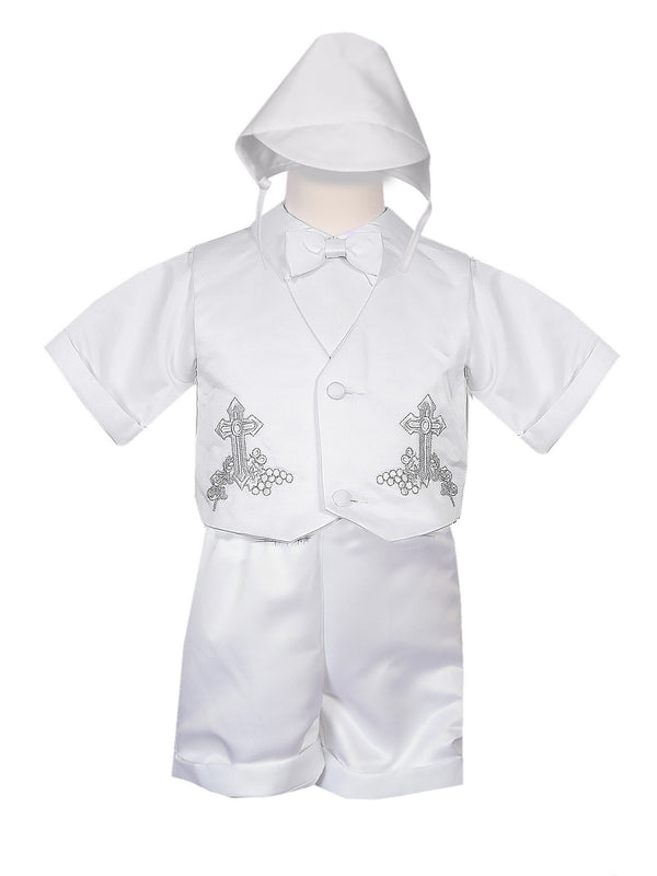 Rain Kids Little Boys White 4 pc Cross Grapes Vest Hat Baptism Outfit 2-4T - SophiasStyle.com