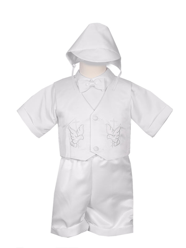 Rain Kids Little Boys White 4 pc Holy Spirit Cross Vest Hat Baptism Outfit 2-4T - SophiasStyle.com