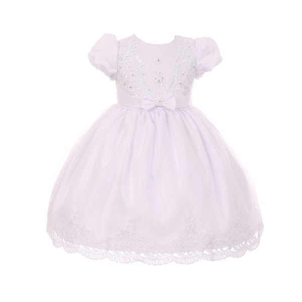 RainKids Baby Girls White Lace Bow Organza Cape Hat Dress Baptism Set 0M - SophiasStyle.com