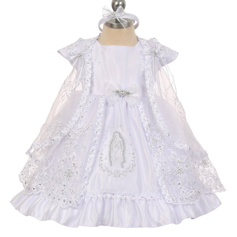 The Rain Kids Baby Girls White Virgin Mary Embroidery Cape Baptism Dress 0-24M - SophiasStyle.com