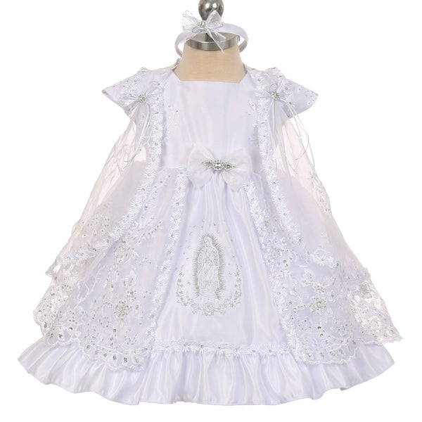 The Rain Kids Baby Girls White Virgin Mary Embroidery Cape Baptism Dress 0-24M - SophiasStyle.com