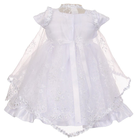 The Rain Kids Baby Girls White Virgin Mary Embroidery Cape Baptism Dress 0-24M - SophiasStyle.com
