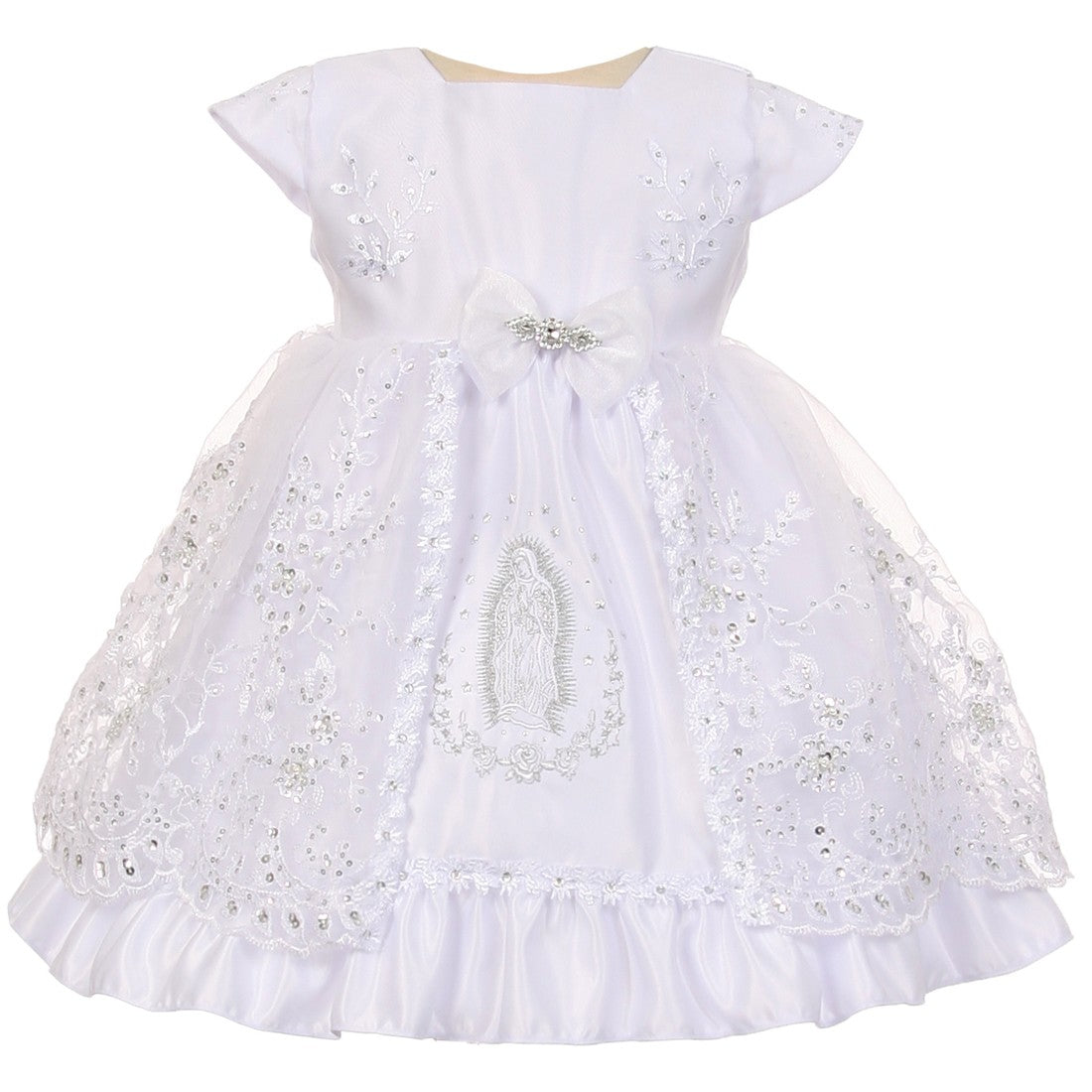 The Rain Kids Baby Girls White Virgin Mary Embroidery Cape Baptism Dress 0-24M, 12 Months The Rain Kids Baby Girls White Virgin Mary Embroidery Cape Baptism Dress 0-24M, 12 Months